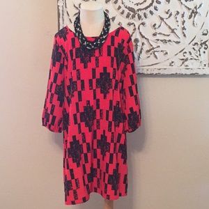 Peach.Love.Cream Geometric Print Dress